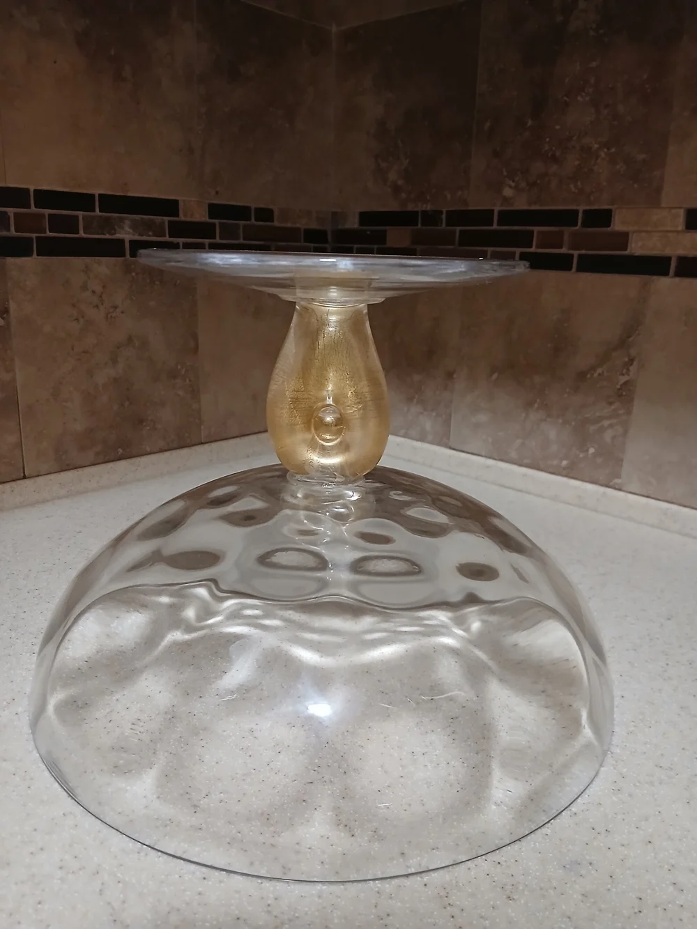 Studio-Crafted Art Glass Bowl With Gold-Infused.